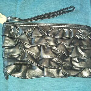 Minicci ruffled wristlet Vegan Pleather Silver Grey NWT